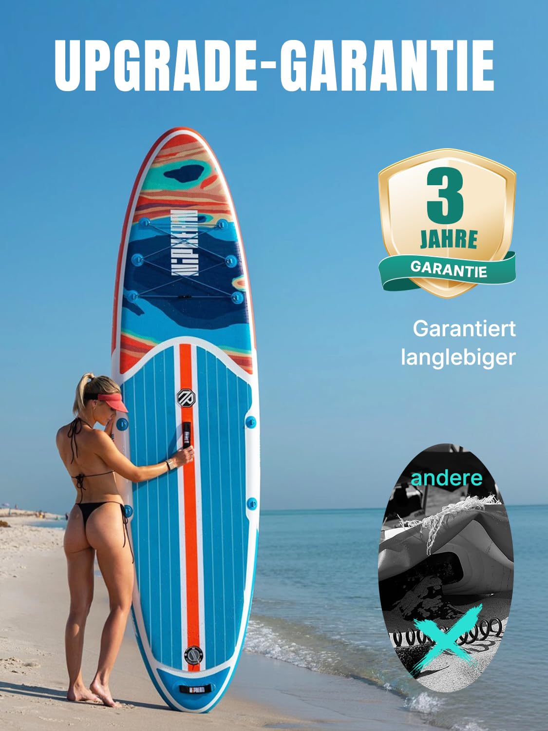Niphean SUP Board 320 cm – aufblasbares Paddleboard für Erwachsene mit Sitz & Zubehör, bis 200 kg Tragkraft, geeignet für 2 Personen