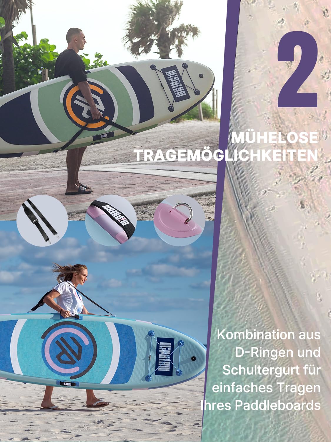 Niphean SUP Board 305 cm – aufblasbares Paddleboard mit Balancierflügel & robustem Zubehör, für Erwachsene, auch als Yoga SUP nutzbar