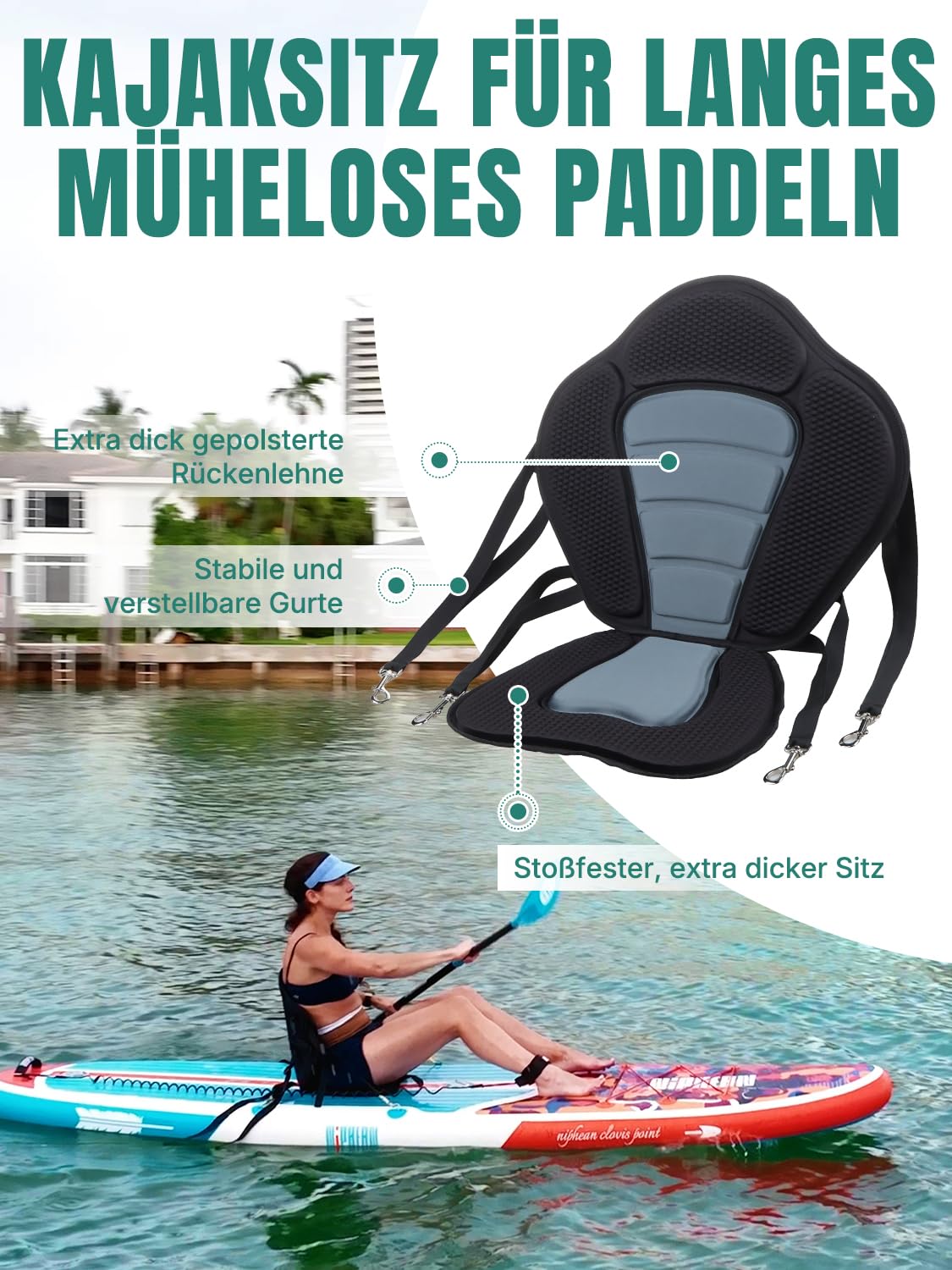 Niphean SUP Board 320 cm – aufblasbares Paddleboard für Erwachsene mit Sitz & Zubehör, bis 200 kg Tragkraft, geeignet für 2 Personen
