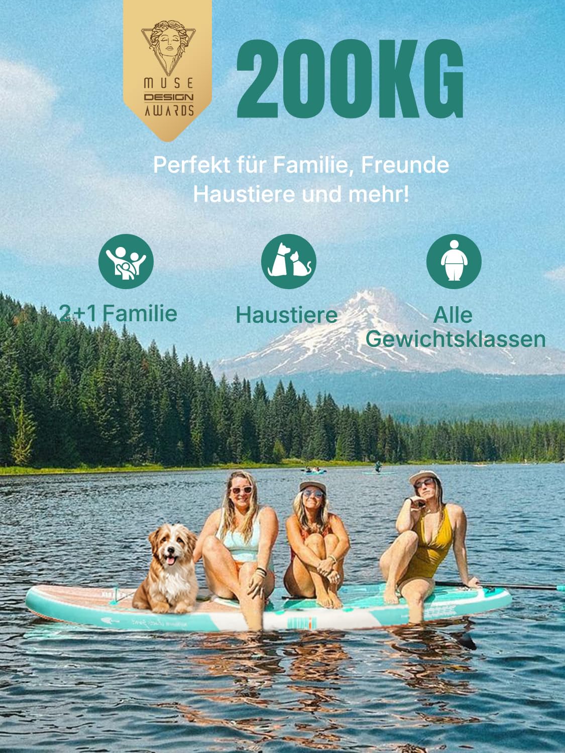 Niphean SUP Board 320 cm – aufblasbares Paddleboard für Erwachsene mit Sitz & Zubehör, bis 200 kg Tragkraft, geeignet für 2 Personen