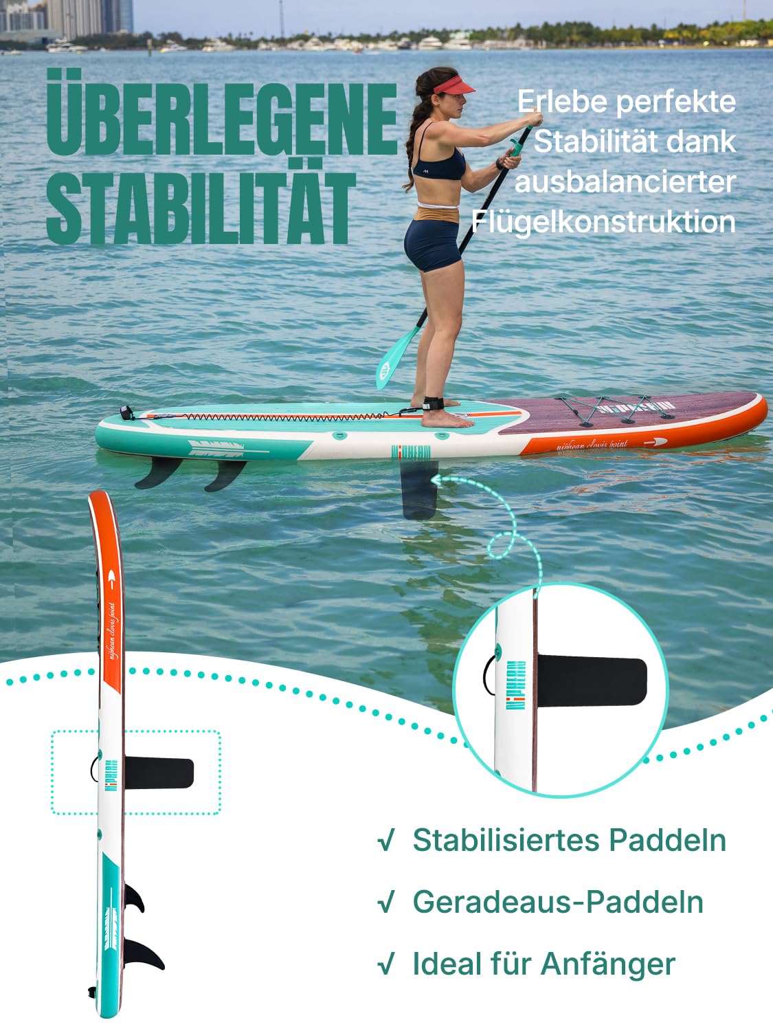 Niphean SUP Board 320 cm – aufblasbares Paddleboard für Erwachsene mit Sitz & Zubehör, bis 200 kg Tragkraft, geeignet für 2 Personen