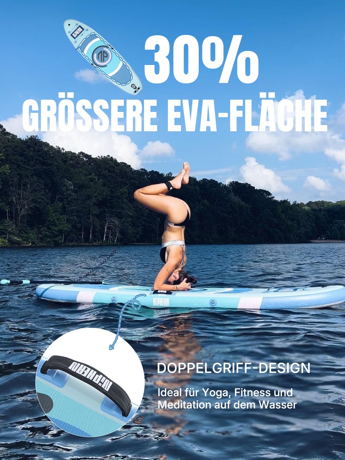 Niphean SUP Board 305 cm – aufblasbares Paddleboard mit Balancierflügel & robustem Zubehör, für Erwachsene, auch als Yoga SUP nutzbar