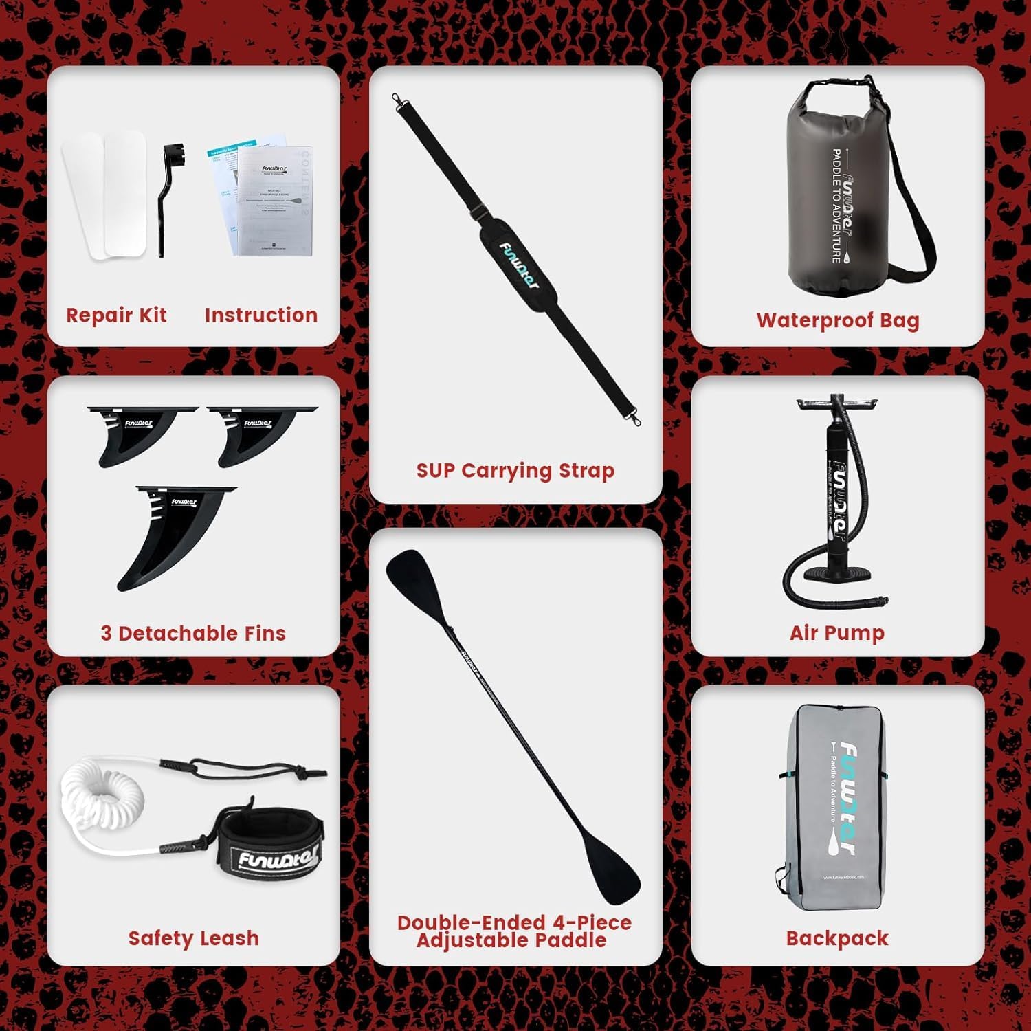 FunWater SUP Board 10'6" & 11'6" – aufblasbares Stand-Up-Paddle mit Flossen, Leash, Pumpe, Paddel & Rucksack, für alle Könnensstufen
