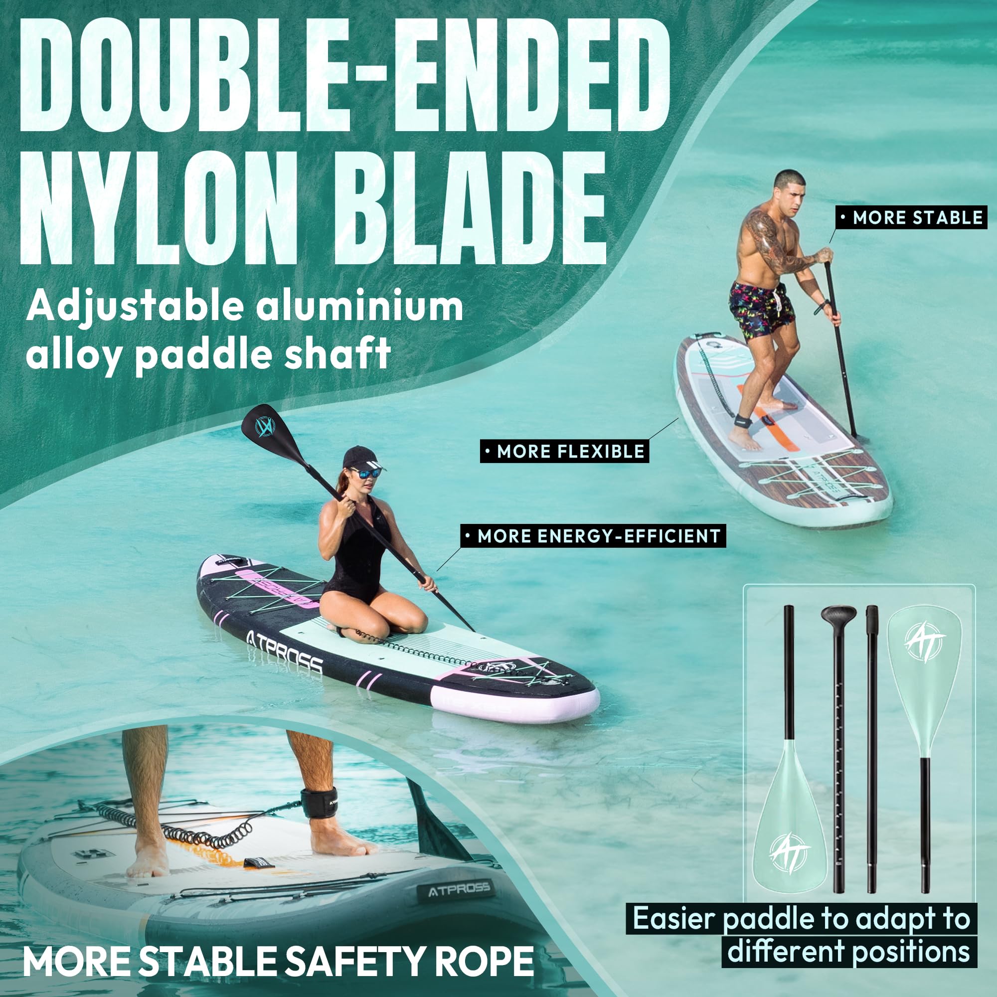 ATPROSS SUP Board 350×89×15 cm – aufblasbares Extra-Breit Paddleboard bis 200 kg mit Zubehör & Rucksack, perfekt für Yoga, Angeln & Surfen
