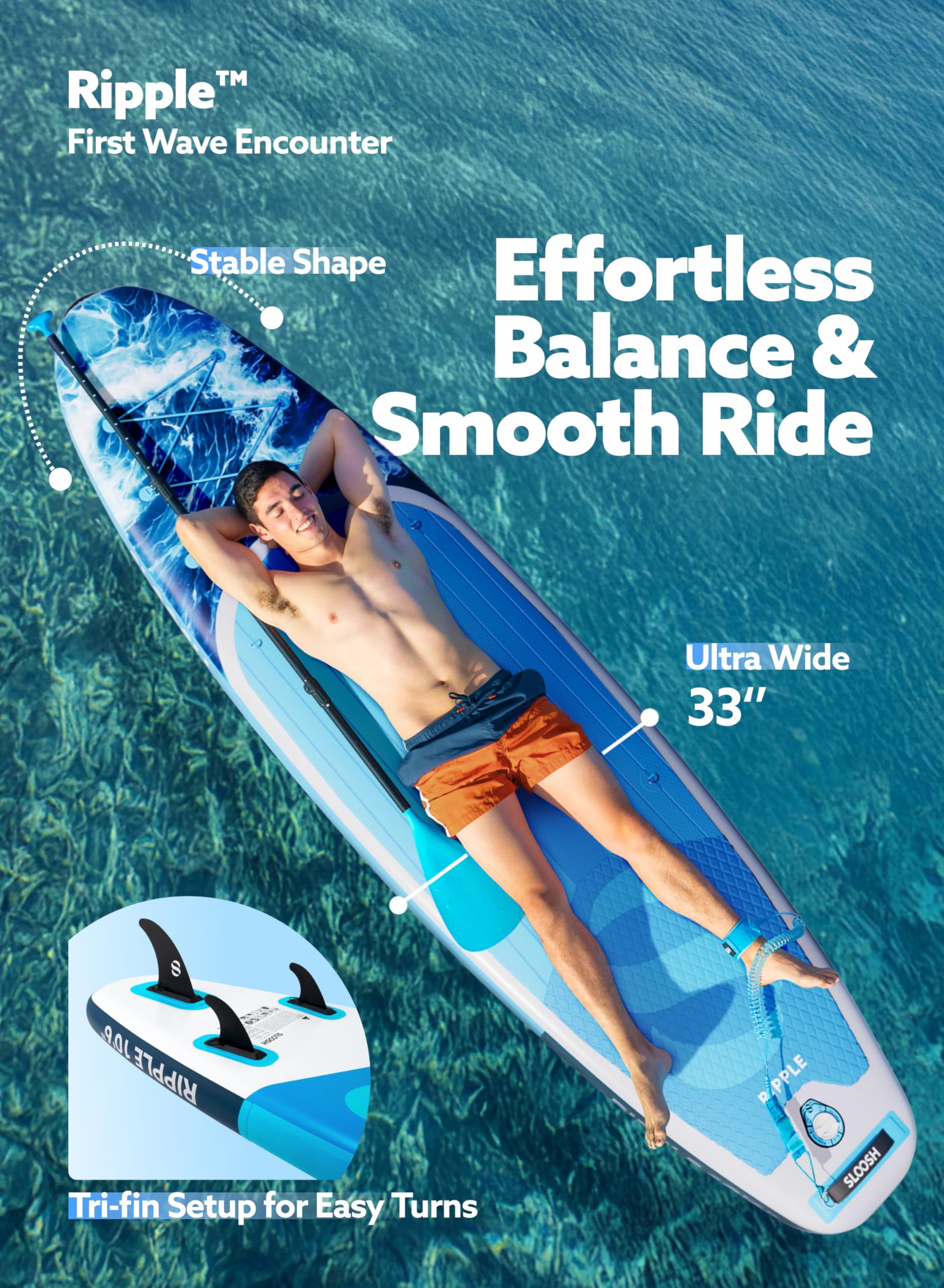 SLOOSH SUP Board 10'6" – aufblasbares Paddleboard mit Premium-Zubehör, rutschfestem EVA-Deck, Pumpe & Tasche, für Jugendliche & Erwachsene