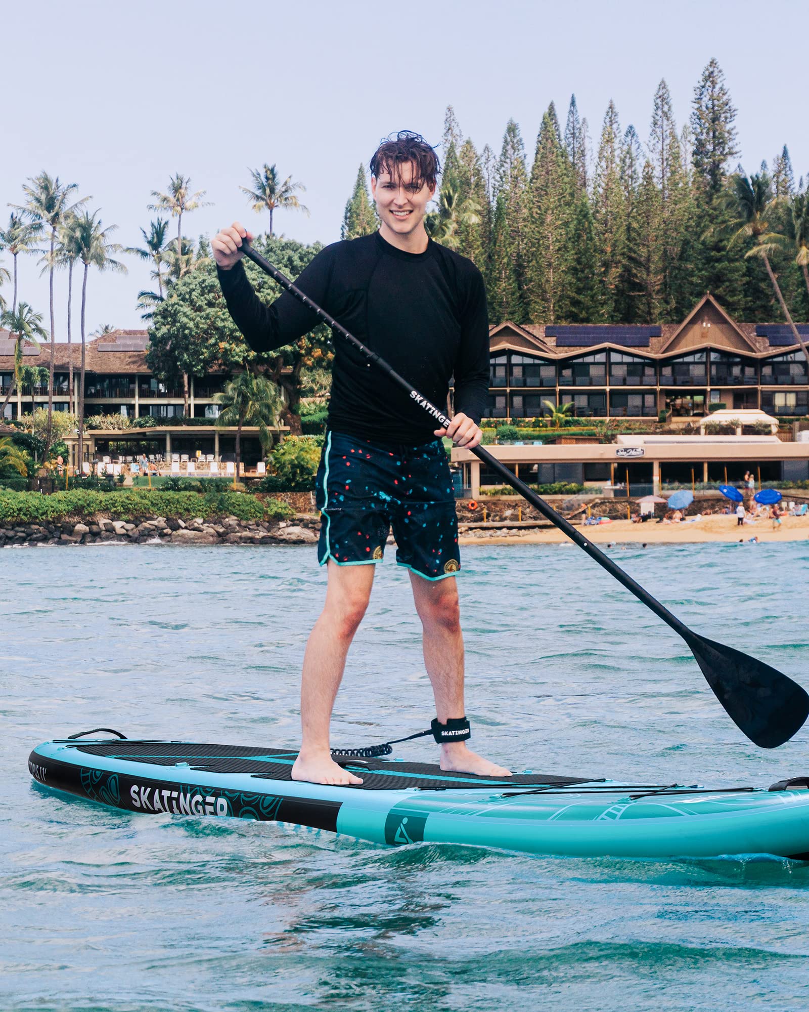 Skatinger SUP Board 335×86 cm – extra breites aufblasbares Paddelbrett bis 190 kg, stabiles Stand-Up-Paddle für 2 Personen inkl. Paddel & Finne