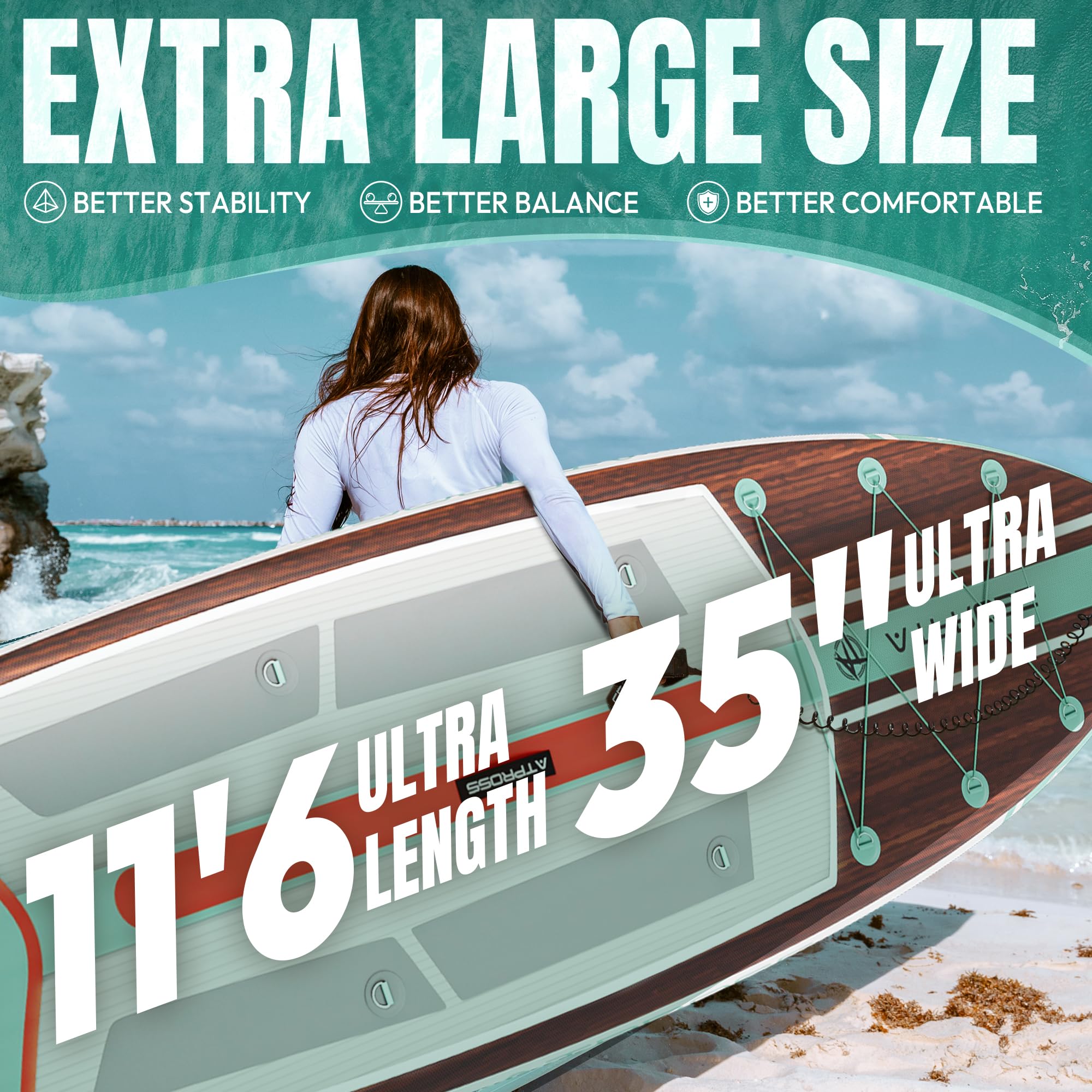 ATPROSS SUP Board 350×89×15 cm – aufblasbares Extra-Breit Paddleboard bis 200 kg mit Zubehör & Rucksack, perfekt für Yoga, Angeln & Surfen