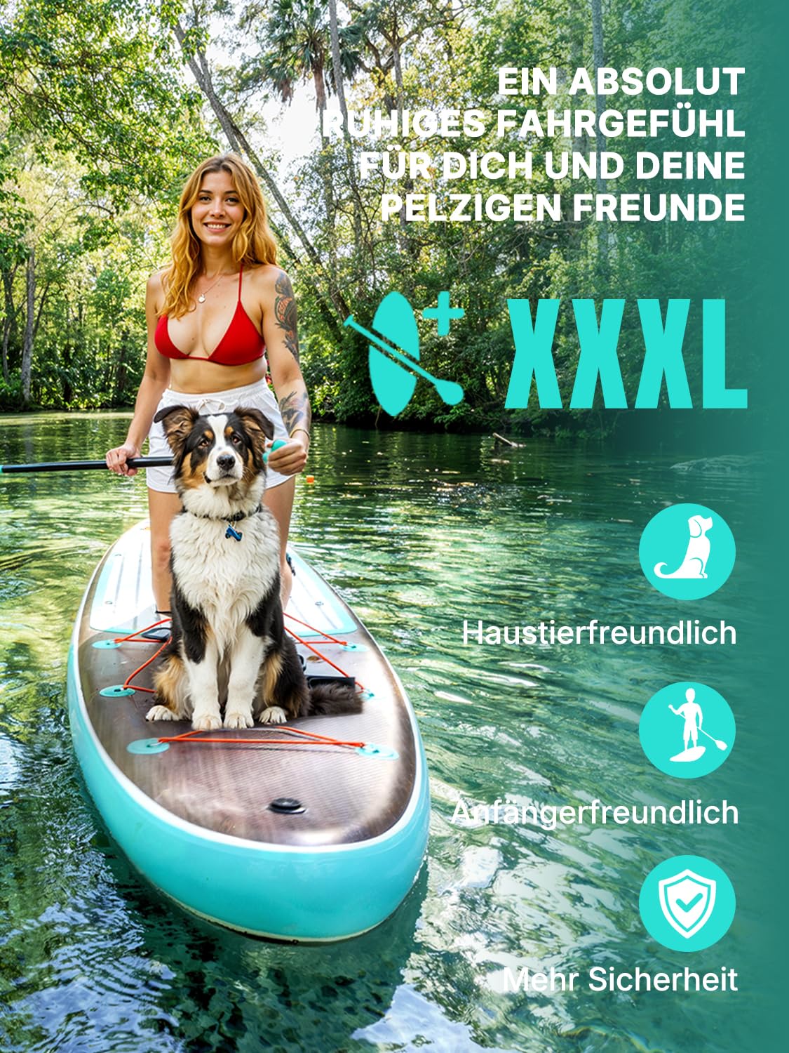 Niphean SUP Board Extra Groß – aufblasbares Stand-Up-Paddle für 2+1 Personen mit Balancierflügel, Handyhülle & Zubehör, familientauglich