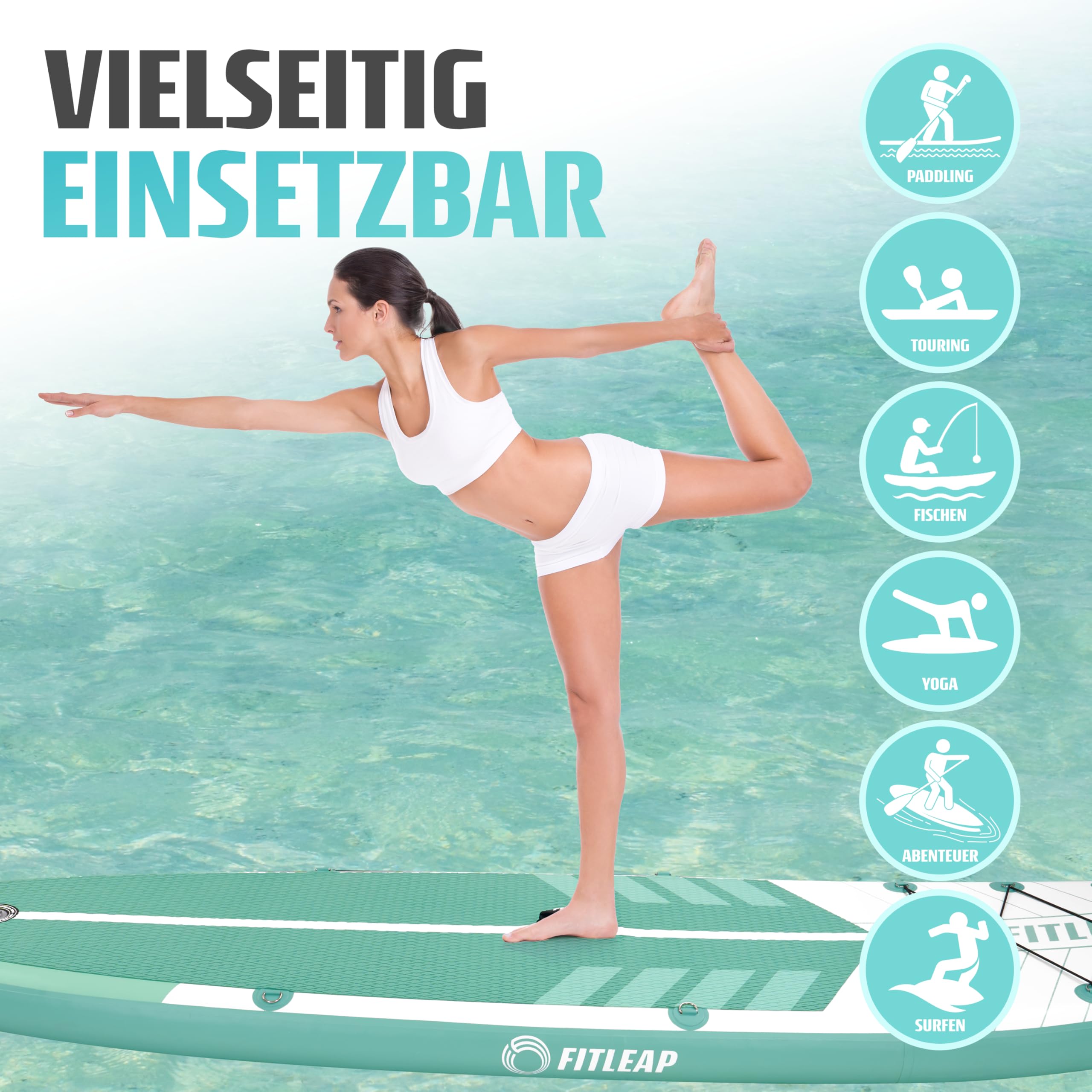 Fitleap Premium SUP Board – aufblasbares Paddleboard Set mit Pumpe, Paddel & Rucksack, für Anfänger & Profis, ideal für Yoga & Wassersport