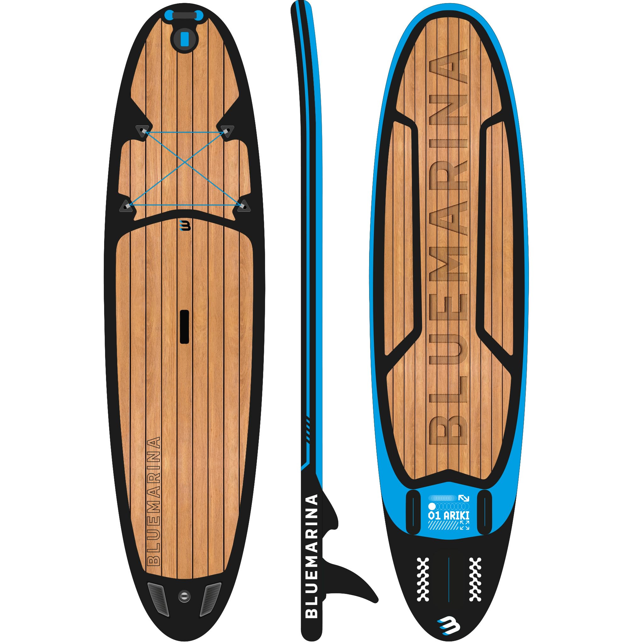 Bluemarina SUP Board 325×86×15 cm – aufblasbares Stand-Up-Paddle mit 140 kg Tragkraft, 5 Jahre Garantie, Set Black Yacht Edition