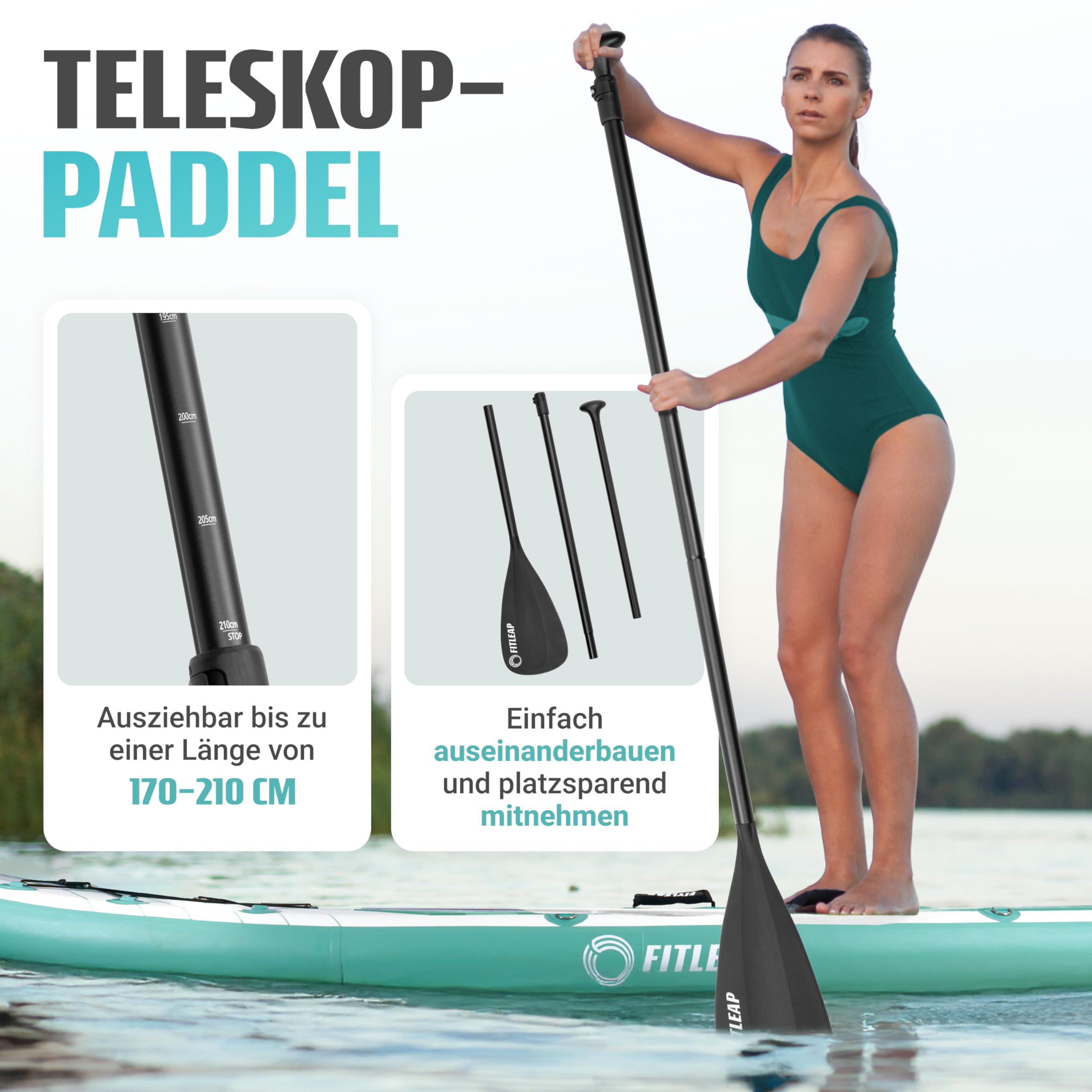 Fitleap Premium SUP Board – aufblasbares Paddleboard Set mit Pumpe, Paddel & Rucksack, für Anfänger & Profis, ideal für Yoga & Wassersport