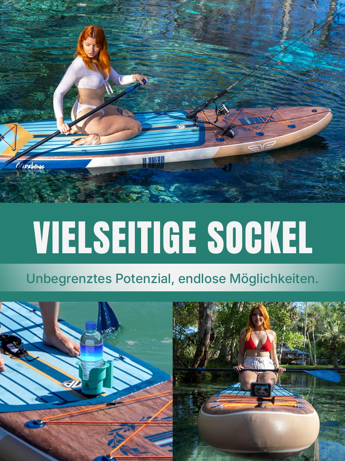 Niphean SUP Board Extra Groß – aufblasbares Stand-Up-Paddle für 2+1 Personen mit Balancierflügel, Handyhülle & Zubehör, familientauglich