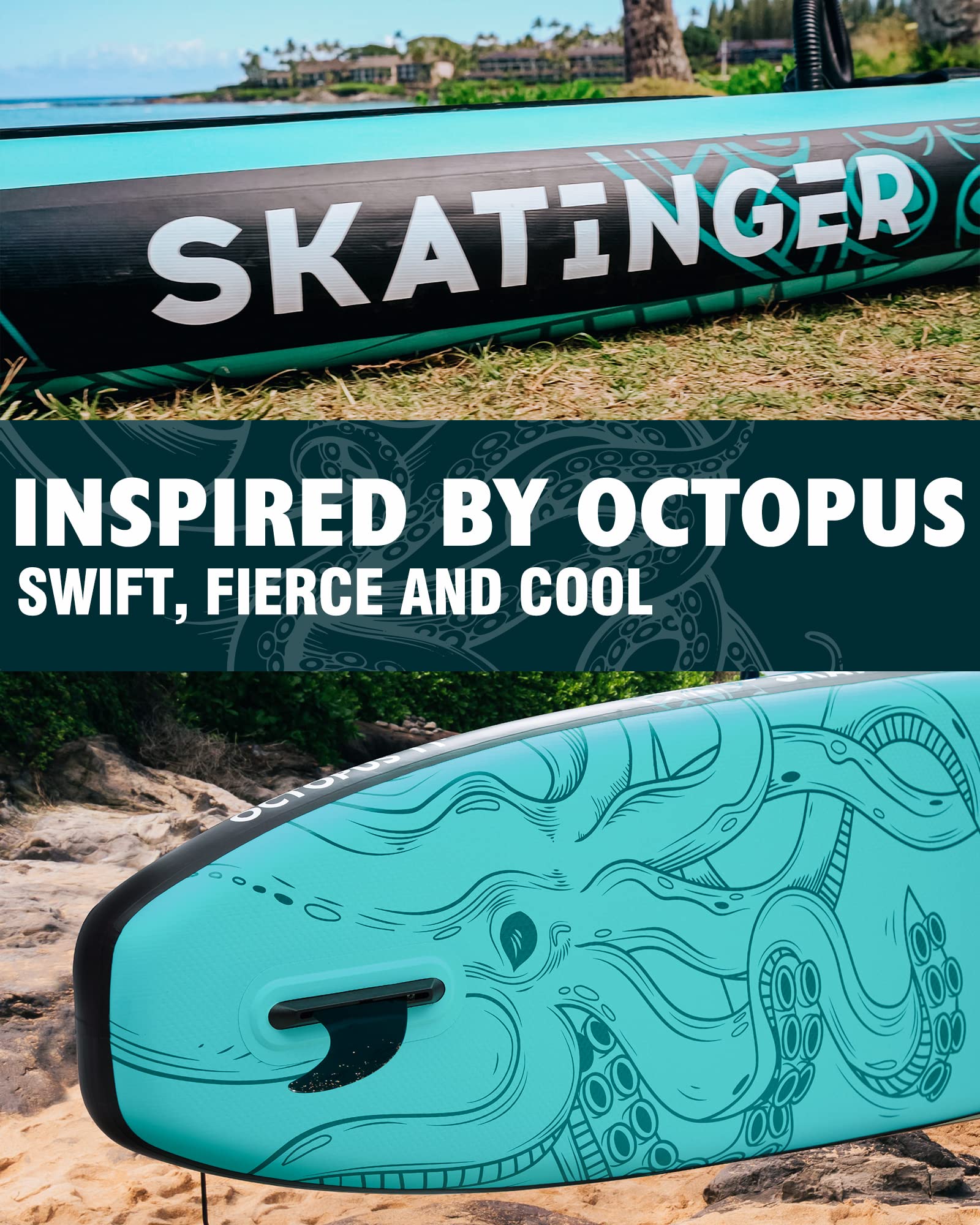 Skatinger SUP Board 335×86 cm – extra breites aufblasbares Paddelbrett bis 190 kg, stabiles Stand-Up-Paddle für 2 Personen inkl. Paddel & Finne