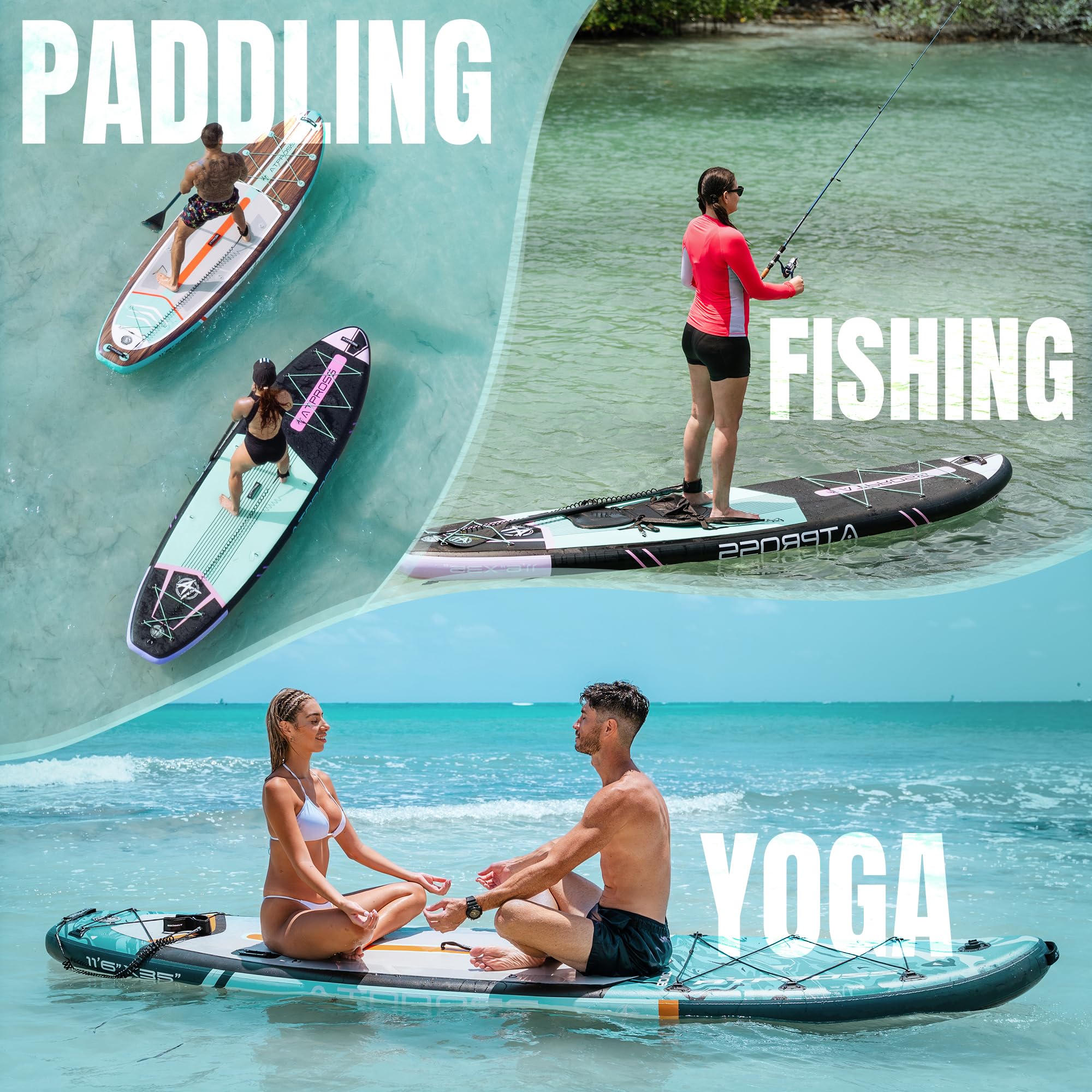 ATPROSS SUP Board 350×89×15 cm – aufblasbares Extra-Breit Paddleboard bis 200 kg mit Zubehör & Rucksack, perfekt für Yoga, Angeln & Surfen