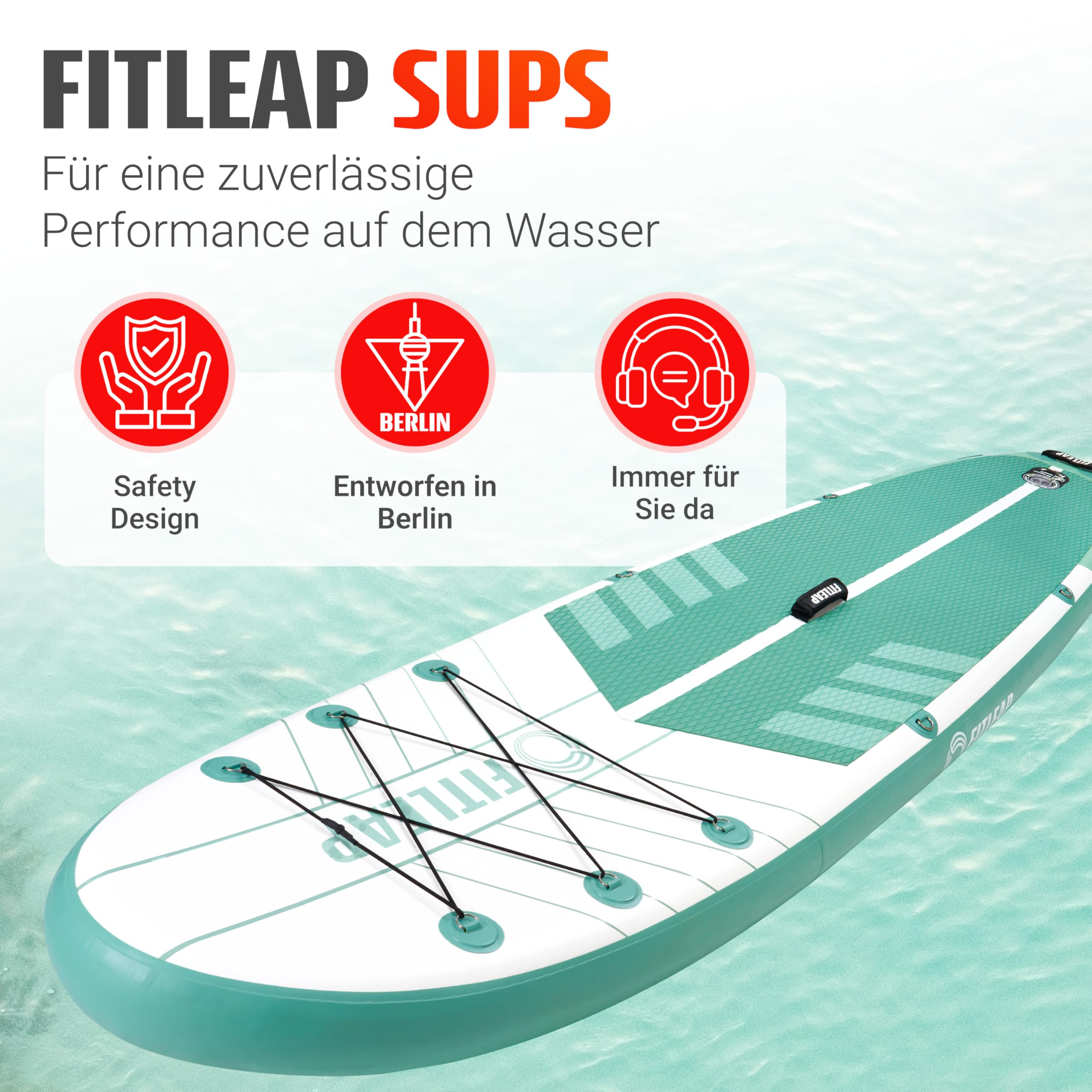 Fitleap Premium SUP Board – aufblasbares Paddleboard Set mit Pumpe, Paddel & Rucksack, für Anfänger & Profis, ideal für Yoga & Wassersport