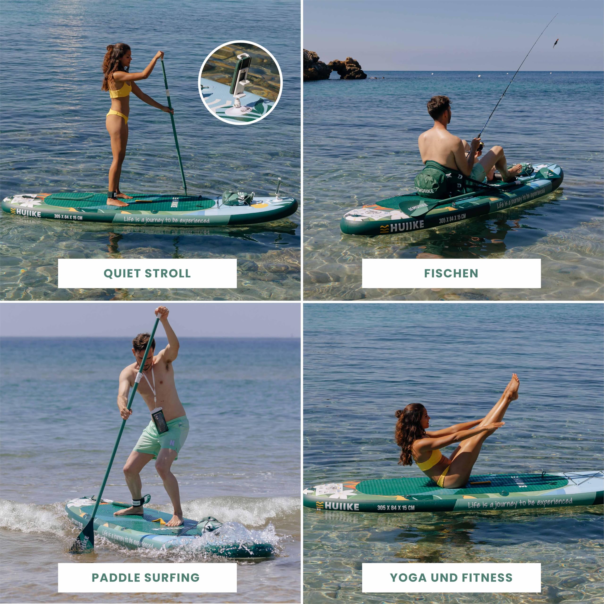 HUIIKE SUP Board 305×84×15 cm – aufblasbares Paddleboard mit Paddel, Finnen & Pumpe, stabiles Board bis 130 kg