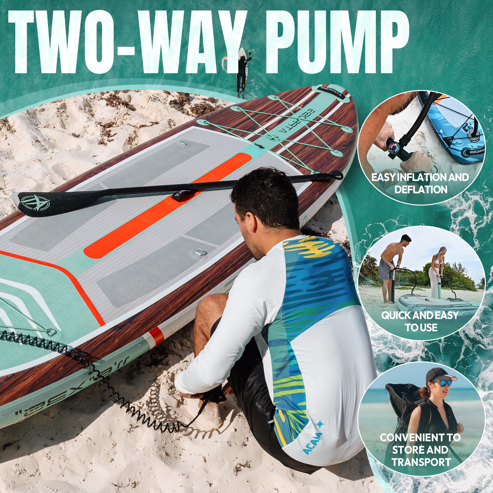 ATPROSS SUP Board 350×89×15 cm – aufblasbares Extra-Breit Paddleboard bis 200 kg mit Zubehör & Rucksack, perfekt für Yoga, Angeln & Surfen