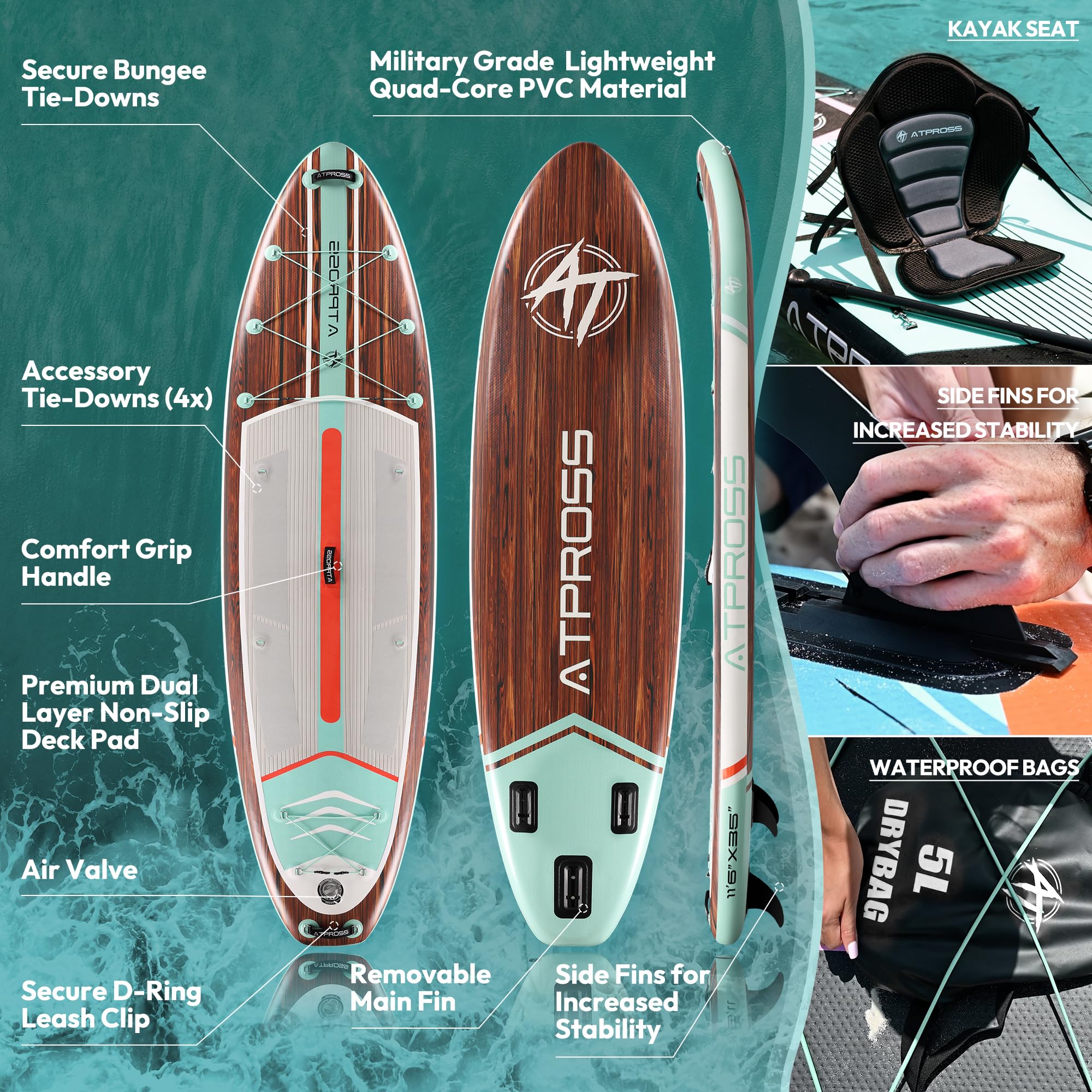 ATPROSS SUP Board 350×89×15 cm – aufblasbares Extra-Breit Paddleboard bis 200 kg mit Zubehör & Rucksack, perfekt für Yoga, Angeln & Surfen